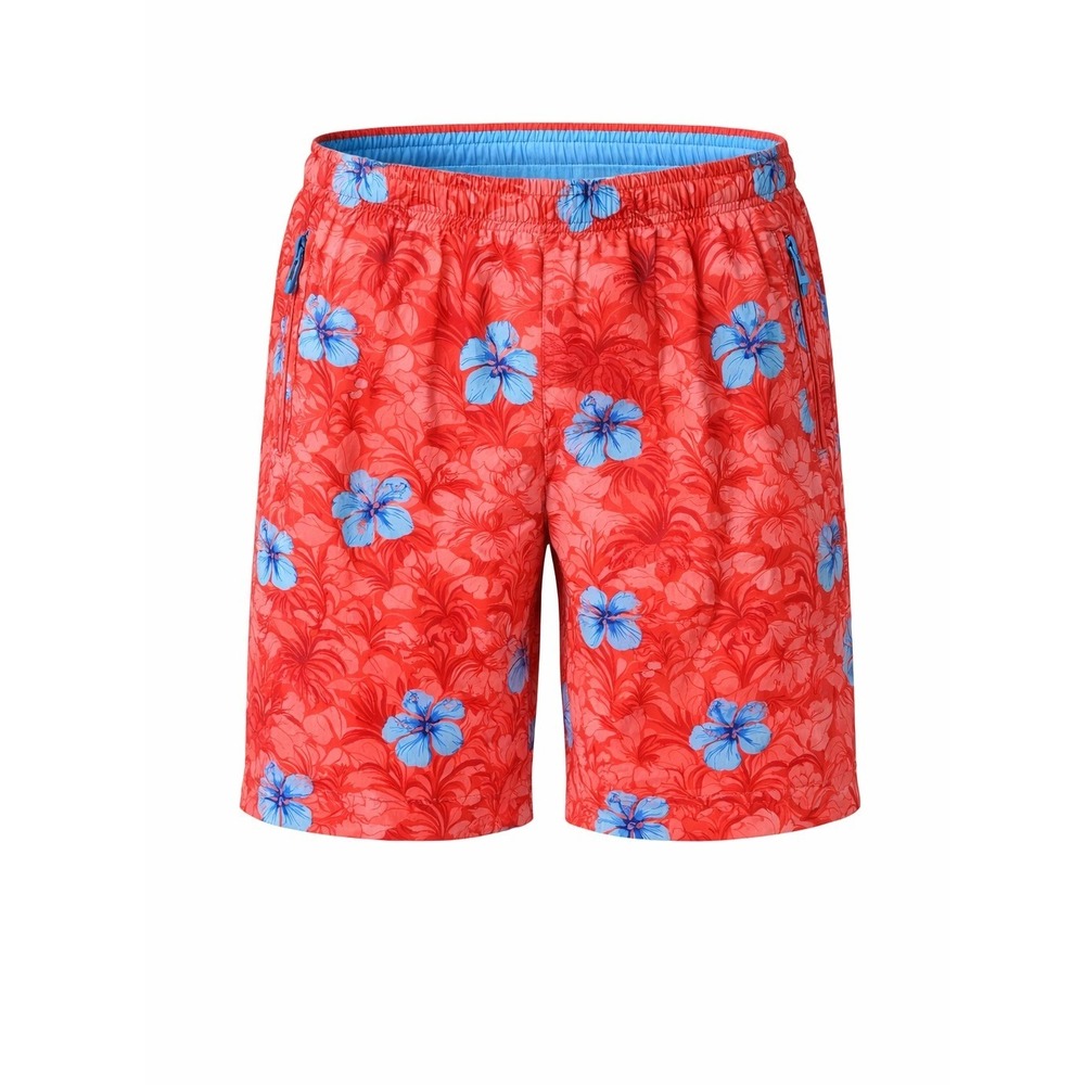 Birddogs Mens Classic Swim Trunks Red Blue Hibiscus Floral Lined Size Medium